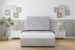"Sloomy Mayfair Naples Divan Bed Base 2 Drawers Same Side - 26"" Headboard in Silver - Size: Single"