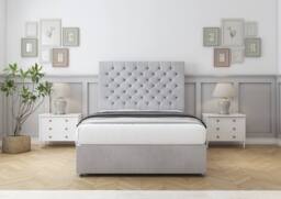 "Sloomy Mayfair Naples Divan Bed Base 2 Drawers Same Side With 26"" Strutted Headboard in Silver - Size: Single" - thumbnail 2
