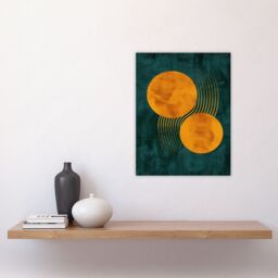 "Artery8 Wall Art Print Abstract Yellow Copper Circles Lines Painting Poster in Navy - Size: W12"" x H16""" - thumbnail 4