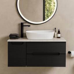 Bathroom Kingdom Monza Black & Grey Fluted Wall Hung Vanity Basin 900mm - thumbnail 1