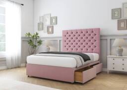 "Sloomy Mayfair Plush Divan Bed Base No Drawers - 54"" Headboard in Pink - Size: Small Double" - thumbnail 4