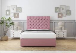"Sloomy Mayfair Plush Divan Bed Base No Drawers - 54"" Headboard in Pink - Size: Small Double" - thumbnail 2