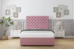 "Sloomy Mayfair Plush Divan Bed Base No Drawers - 54"" Headboard in Pink - Size: Small Double"