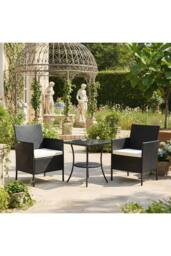 Living and Home 3-Piece PE Rattan Garden Furniture Bistro Set in Black - thumbnail 2