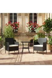 Living and Home 3-Piece PE Rattan Garden Furniture Bistro Set in Black - thumbnail 3