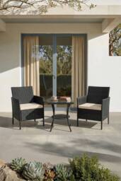 Living and Home 3-Piece PE Rattan Garden Furniture Bistro Set in Black - thumbnail 1