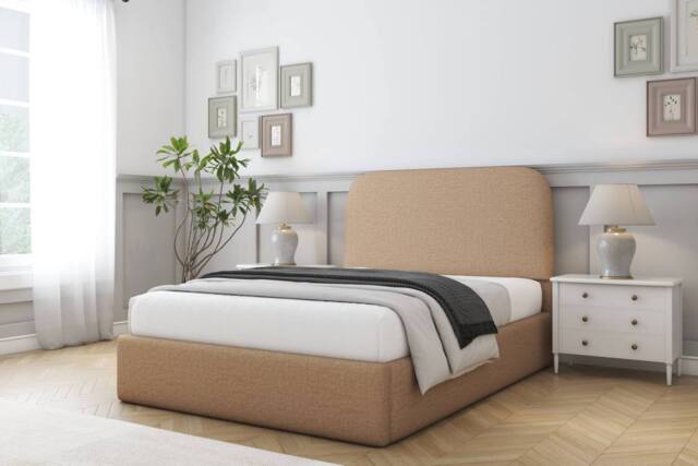 "Comfort Beds Diana Dumfries Bed Frame - 45"" Upholstered Headboard in Light Brown - Size: Single" - image 1