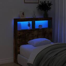 Berkfield Home Headboard Cabinet with LED Smoked Oak 100x17x102 cm in Brown - Size: 100 x 17 x 102 cm - thumbnail 4