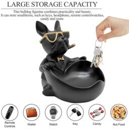 Huhote Black Resin French Bulldog Statue Table Decor for Office Desk Home - thumbnail 2