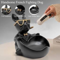 Huhote Black Resin French Bulldog Statue Table Decor for Office Desk Home - thumbnail 3