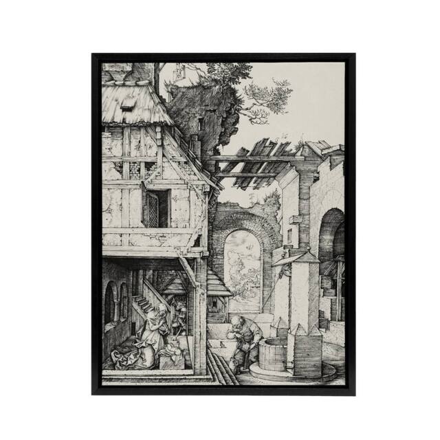 "Artery8 The Nativity Birth of Jesus Albrecht Durer Framed Canvas Wall Art in White - Size: W12"" x H16""" - image 1
