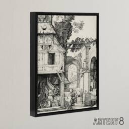 "Artery8 The Nativity Birth of Jesus Albrecht Durer Framed Canvas Wall Art in White - Size: W12"" x H16""" - thumbnail 2