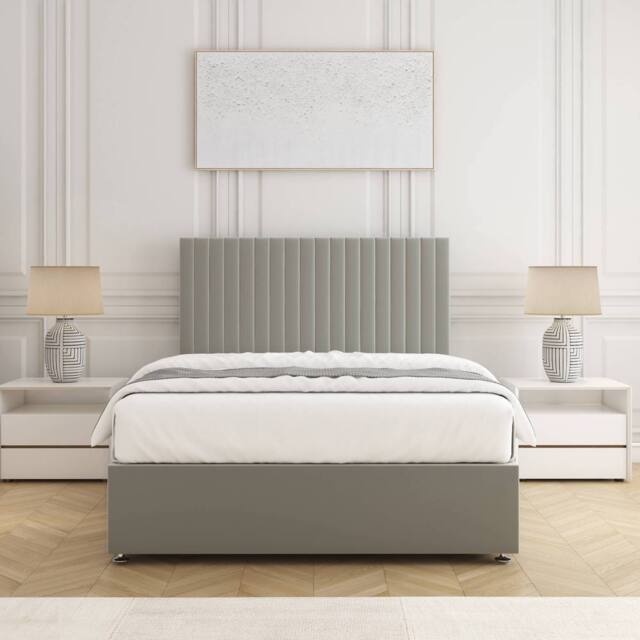 "BSSPOKE Brooke Divan Bed Set Plush Velvet 24"" Headboard & Mattress No Drawers in Silver - Size: King" - image 1