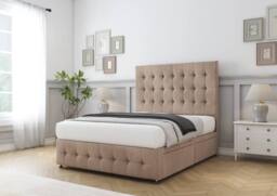 "Sloomy Berlin Naples Divan Bed Base No Drawers With 26"" Strutted Headboard & 12"" Matching Footboard in Light Brown - Size: Small Double" - thumbnail 3