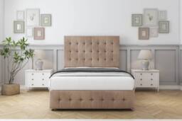 "Sloomy Berlin Naples Divan Bed Base No Drawers With 26"" Strutted Headboard & 12"" Matching Footboard in Light Brown - Size: Small Double" - thumbnail 1