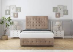 "Sloomy Berlin Naples Divan Bed Base No Drawers With 26"" Strutted Headboard & 12"" Matching Footboard in Light Brown - Size: Small Double" - thumbnail 2