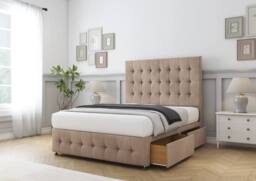 "Sloomy Berlin Naples Divan Bed Base No Drawers With 26"" Strutted Headboard & 12"" Matching Footboard in Light Brown - Size: Small Double" - thumbnail 4
