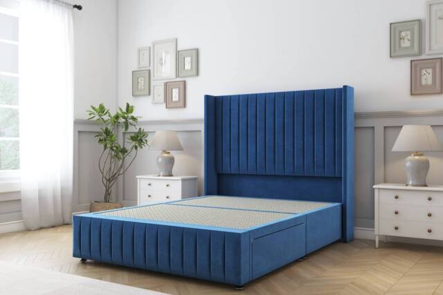 "Sloomy Marlborough Plush Divan Base No Drawers 54"" Headboard 12""Footboard in Blue - Size: Small Single" - image 1