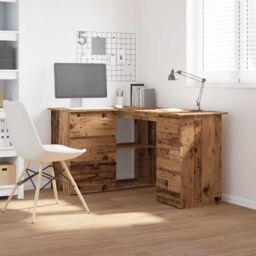 Berkfield Home Corner Desk Old Wood 145x100x76 cm Engineered Wood in Brown - Size: 145 x 100 x 76 cm - thumbnail 3