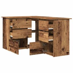 Berkfield Home Corner Desk Old Wood 145x100x76 cm Engineered Wood in Brown - Size: 145 x 100 x 76 cm - thumbnail 5
