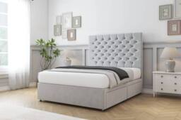 "Comfort Beds Winslow Plush Divan Base No Drawers - 26"" Headboard in Silver - Size: Double" - thumbnail 2