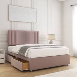 "BSSPOKE Florence Divan Bed Plush 24""Headboard 2Drawers Same Side No Mattress in Pink - Size: Small Double" - thumbnail 2