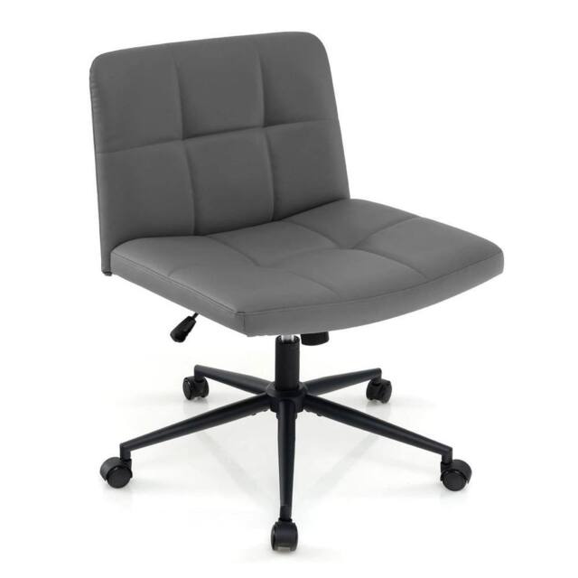 Kelvenix Criss Cross Chair PU Leather Upholstered Cross-legged Chair in Grey - Size: 0.6m2 - image 1