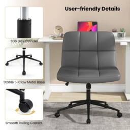 Kelvenix Criss Cross Chair PU Leather Upholstered Cross-legged Chair in Grey - Size: 0.6m2 - thumbnail 4