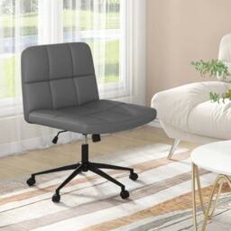 Kelvenix Criss Cross Chair PU Leather Upholstered Cross-legged Chair in Grey - Size: 0.6m2 - thumbnail 3