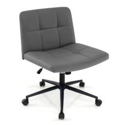 Kelvenix Criss Cross Chair PU Leather Upholstered Cross-legged Chair in Grey - Size: 0.6m2 - thumbnail 1