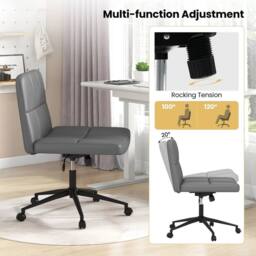 Kelvenix Criss Cross Chair PU Leather Upholstered Cross-legged Chair in Grey - Size: 0.6m2 - thumbnail 5