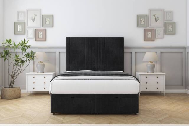 "Sloomy Harrington Naples Ottoman Bed Base-54"" Floor Standing Headboard in Black - Size: Super King" - image 1