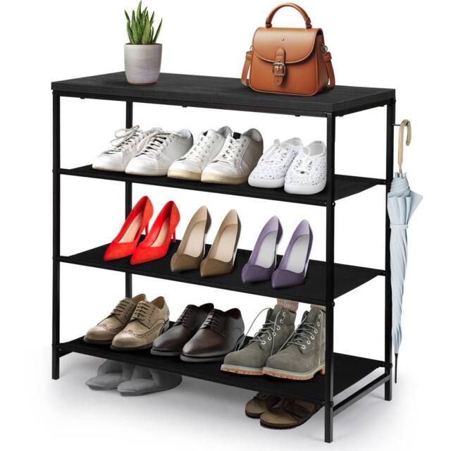 Keplin 4 Tier Shoe Rack with Shelf - Wood Design, Easy Assembly (75x30x71cm) in Black - Size: 75 x 30 x 71 cm - image 1