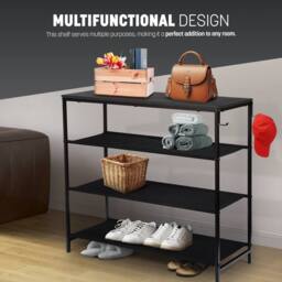 Keplin 4 Tier Shoe Rack with Shelf - Wood Design, Easy Assembly (75x30x71cm) in Black - Size: 75 x 30 x 71 cm - thumbnail 5