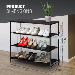 Keplin 4 Tier Shoe Rack with Shelf - Wood Design, Easy Assembly (75x30x71cm) in Black - Size: 75 x 30 x 71 cm - thumbnail 2