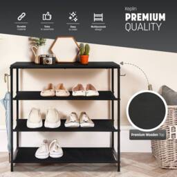 Keplin 4 Tier Shoe Rack with Shelf - Wood Design, Easy Assembly (75x30x71cm) in Black - Size: 75 x 30 x 71 cm - thumbnail 3
