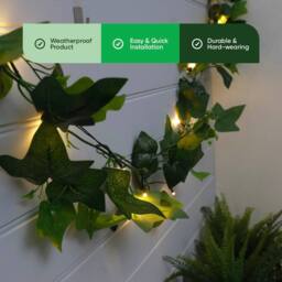 Gardenwize 2m Outdoor Solar Ivy Garland String Lights in Green - thumbnail 6