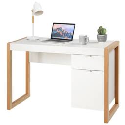 Costway Modern Workstation Desk w/ Storage Cabinet & Drawer Sturdy Structure Home Office in White - thumbnail 1