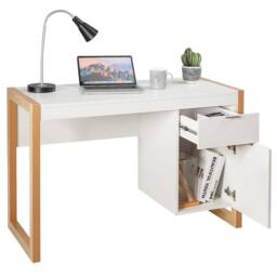 Costway Modern Workstation Desk w/ Storage Cabinet & Drawer Sturdy Structure Home Office in White - thumbnail 5