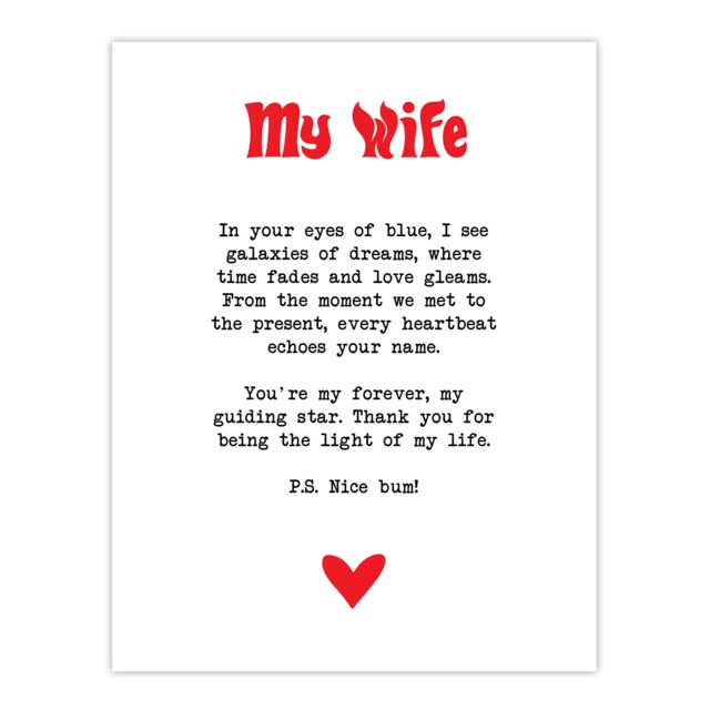 "Artery8 Love Poem Blue Eyes Wife Romantic Poetry Fun Wall Art Print in White - Size: W24"" x H32""" - image 1