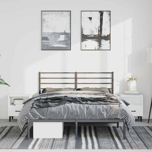 Berkfield Home Metal Bed Frame with Headboard Black 135x190 cm Double - image 1