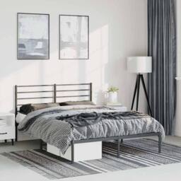 Berkfield Home Metal Bed Frame with Headboard Black 135x190 cm Double - thumbnail 2