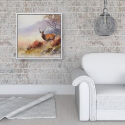 "Warren Reed - Designer Stag Deer Water Colour Framed Canvas in Off-White - Size: W16"" x H16""" - thumbnail 2