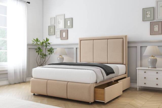 "Comfort Beds Savoy Plush Divan Base 2 Drawers - 54"" Headboard-Footboard in Stone - Size: Double" - image 1