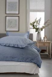 The Lyndon Company Gingham Frilled Cotton Duvet Set Printed with Frill Detailing in Blue - Size: Double - thumbnail 4