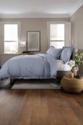 The Lyndon Company Gingham Frilled Cotton Duvet Set Printed with Frill Detailing in Blue - Size: Double - thumbnail 2