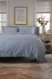 The Lyndon Company Gingham Frilled Cotton Duvet Set Printed with Frill Detailing in Blue - Size: Double - thumbnail 3