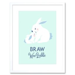 "Artery8 Wall Art Print Braw Wee Laddie New Baby Boy Scottish Rabbit Bunny Framed Art in White - Size: W7"" x H9""" - thumbnail 1