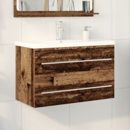 Berkfield Home Bathroom Sink Cabinet with Built-in Basin Old Wood Engineered Wood in Brown - thumbnail 1