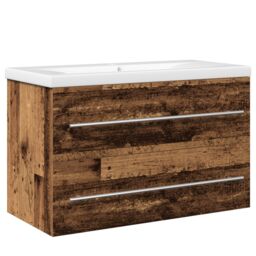 Berkfield Home Bathroom Sink Cabinet with Built-in Basin Old Wood Engineered Wood in Brown - thumbnail 2